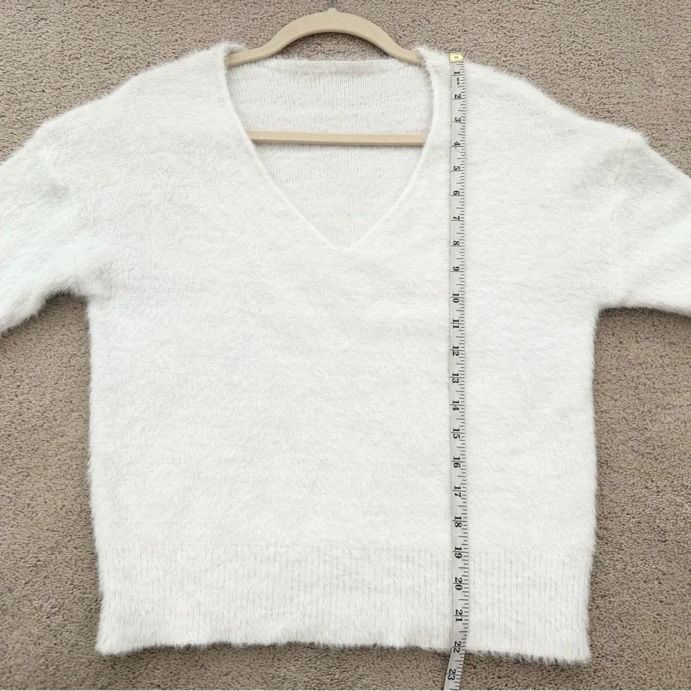 Fluffy White V-Neck Lightweight Fuzzy Sweater - Fall / Holiday / Soft & Cozy